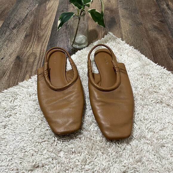 Vince 9.5 M Camel Brown Vero Cuoio Leather Square Toe Versatile Cadya Flats - Picture 3 of 8